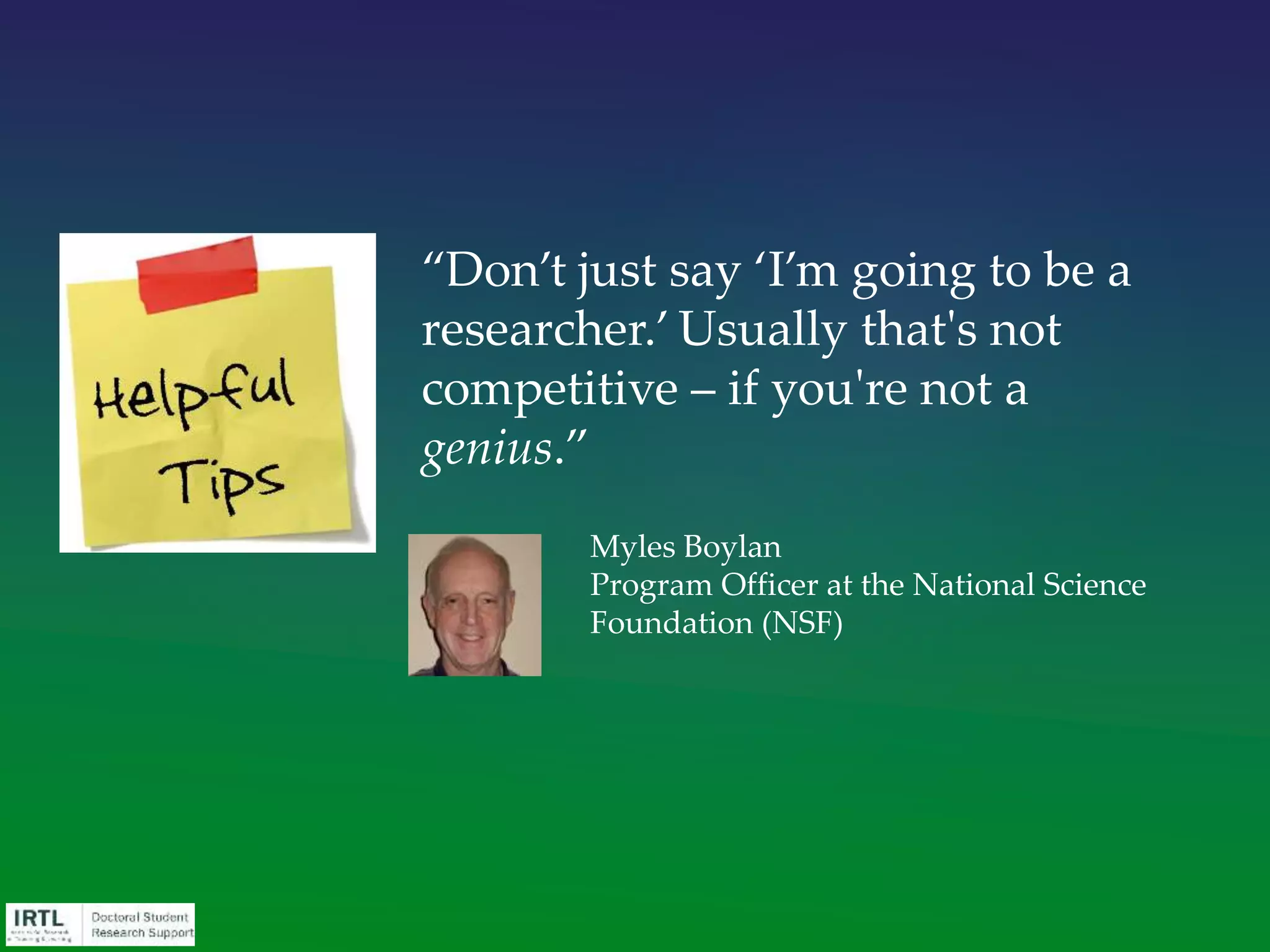 Make it clear, accurate, and succinct. Your title should:
• Resonate with the mission of agency, and titles of
what they've funded in the past
• Implicitly demonstrate the clear advantage of your
idea and approach
• Fit within any restrictions on length (know if
restrictions include characters or characters AND
spaces)
Title
 