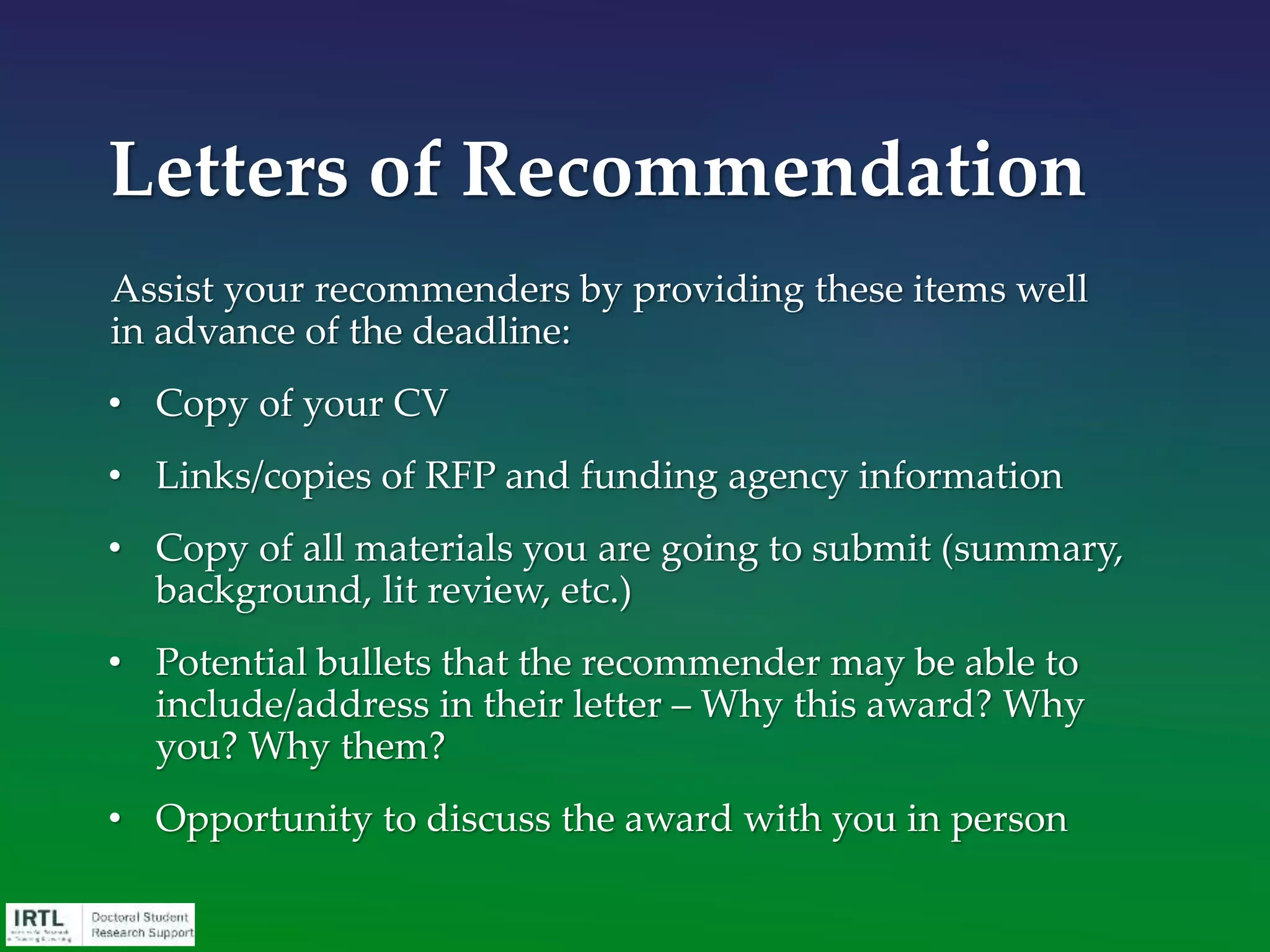 To succeed in peer review, you must win over
the assigned reviewers. They act as your
advocates in guiding the review panel’s
discussion of your application. Write and
organize your application so the primary
reviewer can readily grasp and explain what
you are proposing and advocate for your
application
http://grants.nih.gov/grants/writing_application.htm
The Review Process
 