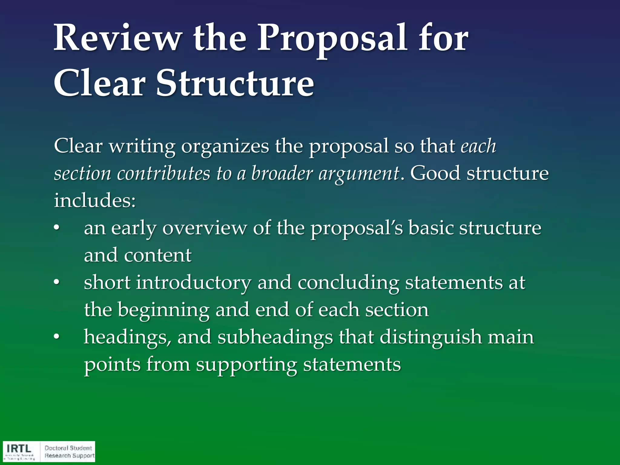 • IRTL list of resources at MSU:
http://education.msu.edu/irtl/grad/search.asp
• Planning your proposal:
http://education.msu.edu/irtl/grad/plan.asp
• Writing your proposal:
http://education.msu.edu/irtl/grad/write.asp
• Advice from Dr. Kris Renn: http://vimeo.com/39357523
• Advice from Mike DeSchryver:
http://vimeo.com/39357524
• Slides from this presentation will soon be posted to our
website: http://education.msu.edu/irtl/grad/
Additional Proposal Writing
Resources
 