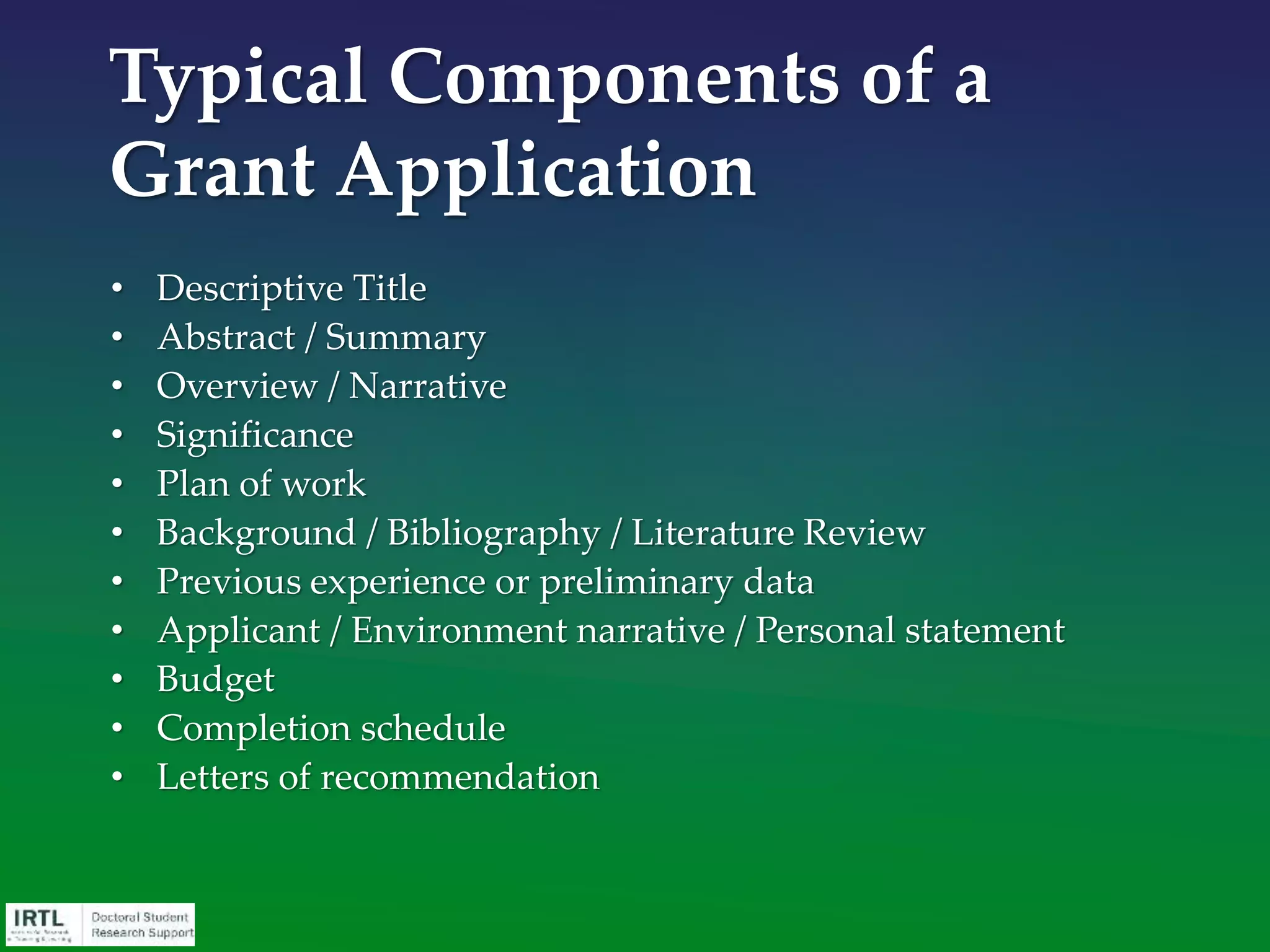 You are a social psychologist who has a strong interest
in helping children from economically disadvantaged
families to achieve educational successes early on.
Results of your pilot studies suggest that both the
English-speaking skills of the parents and the
opportunities to socialize in the home environment
are likely to be important determinants of success or
failure in making a successful transition to
kindergarten. You decide to apply for support to
study this problem.
Sample Document
Background
 