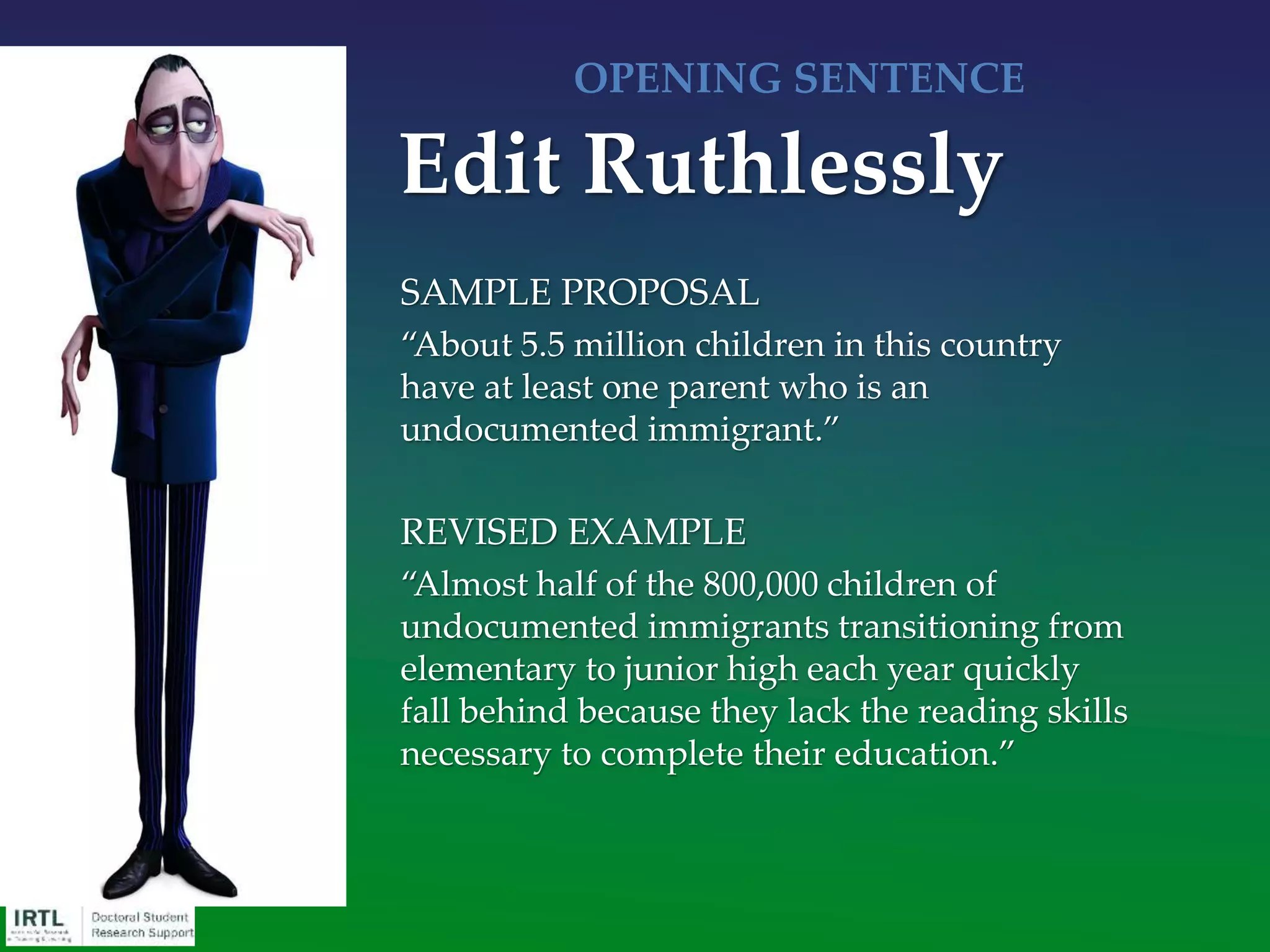 Last sentence.
Why not solving this problem is important
to the agency, and an issue
Narrative - First Paragraph
 