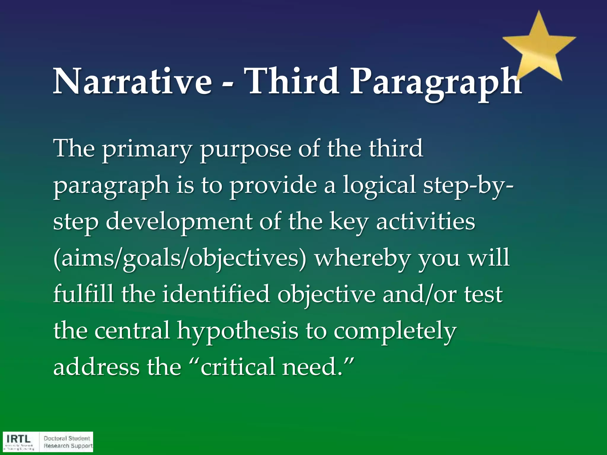 CRISP, CREDIBLE, SPECIFIC IMPACTS
SAMPLE PROPOSAL
“This research study will not only advance our
knowledge about this under-researched population
of students, it will inform state and federal
policymakers as they write legislation affecting
children of undocumented immigrants.”
REVISED EXAMPLE (RELEVANCE TO AGENCY)
“This study will identify the key factors and
contexts that allow children, whose parents have
limited educational opportunities, to overcome
these challenging socioeconomic circumstances and
excel academically.”
Edit Ruthlessly
 