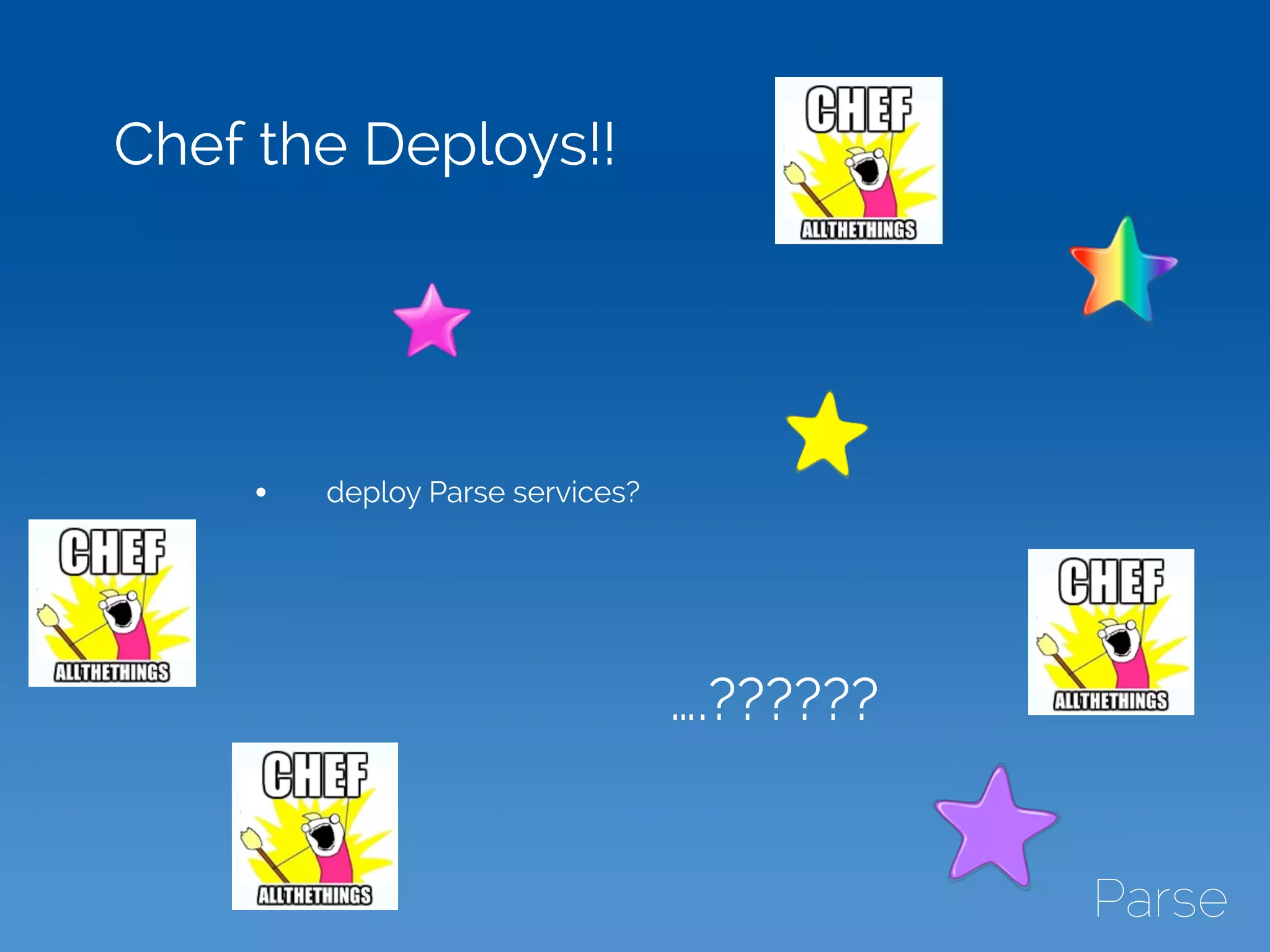Chef the Deploys!!
• deploy Parse services?
….??????
 