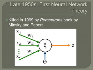 Killed in 1969 by Perceptrons book by
Minsky and Papert
11
 