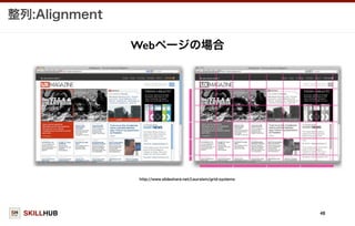 SKILLHUB
整列:Alignment
48
Webページの場合
http://www.slideshare.net/Leursism/grid-systems
 