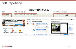 SKILLHUB
反復:Repetition
71
内部も一貫性がある
ロゴ グローバルナビ インフォメーション
 