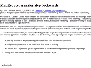 (Berkeley CS186 guest lecture) Big Data Analytics Systems: What Goes Around Comes Around