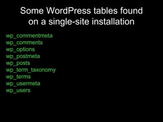 Some WordPress tables found
on a single-site installation
 