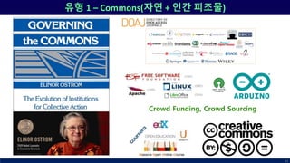 유형 1 – Commons(자연 + 인간 피조물)
41
Crowd Funding, Crowd Sourcing
 
