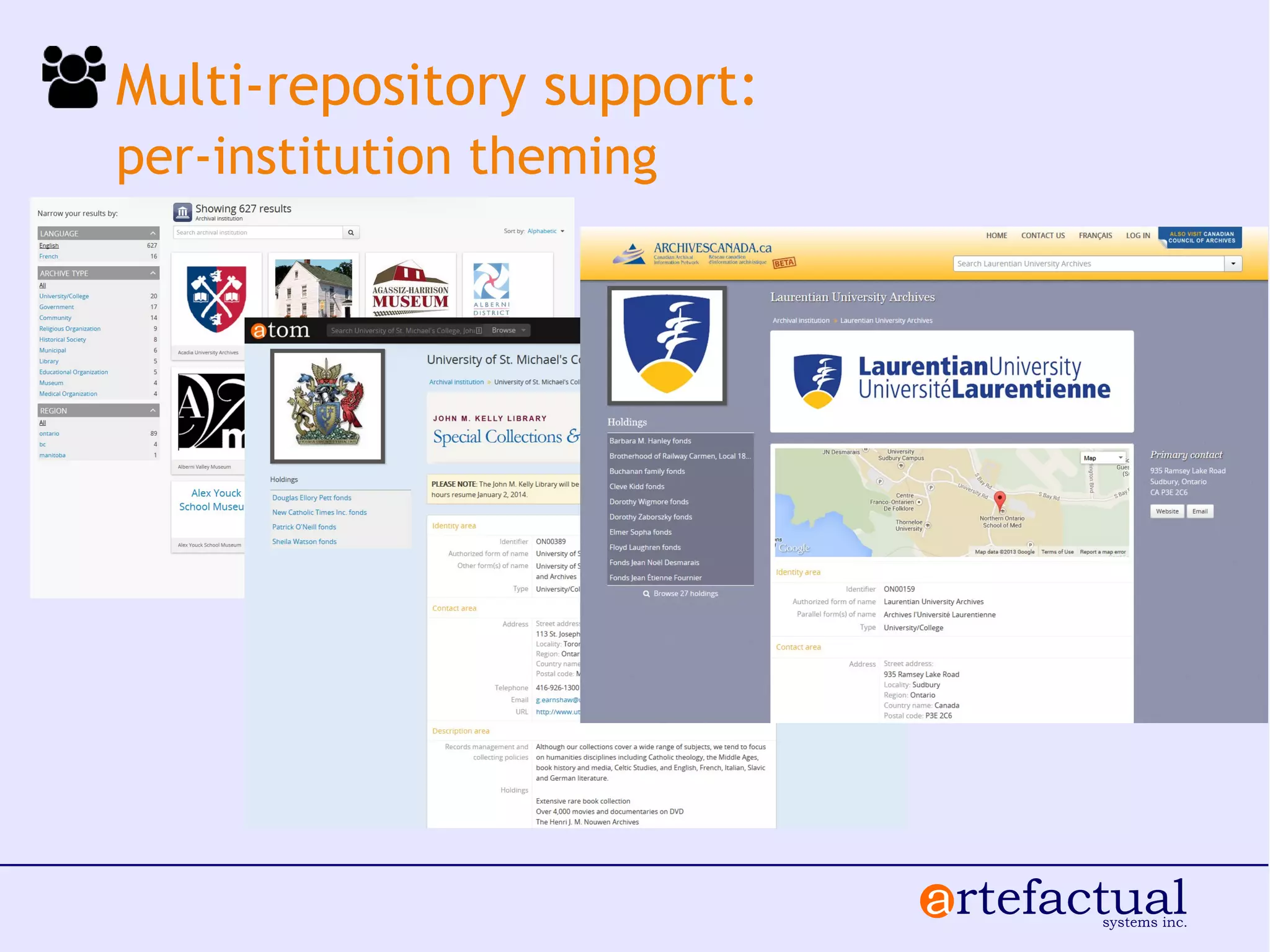 Multi-repository support:
per-institution theming
 