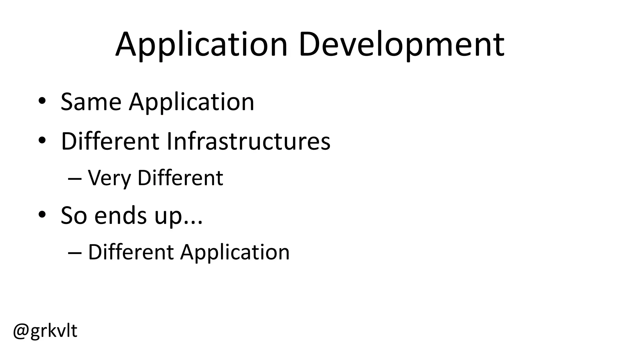 @grkvlt
How  can  we  fix  this?
• CI  becomes  CD
– Dedicated  production-­‐level  environment  for  builds
– Successful  builds  promoted  to  UAT
• Test  and  Dev...?
– You  have  to  make  some  sacrifices  ;)
– But  will  try  and  test  the  HA  mechanism  and  so  on  in  
isolation
– But  alt  least  Ops  are  happy
 