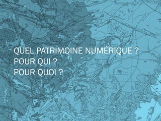 QUEL PATRIMOINE NUMÉRIQUE ?
POUR QUI ?
POUR QUOI ?
 