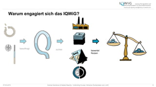 07.05.2015 Andrea Kamphuis & Natalie Masche / Unblinding Europe: Klinische Studiendaten ans Licht! 9
Warum engagiert sich das IQWiG?
beauftragt sichtet bewertet
Nutzen
 