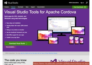 AlleRechteliegenbeiPeterHecker.Vervielfältigungistnichterlaubt.
https://www.visualstudio.com/en-us/features/cordova-vs.aspx
 