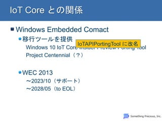 Windows Embedded Comact
Хĩ`ṩ
Windows 10 IoT Core Insider Preview Porting Tool
Project Centennial
WEC 2013
2023/10ݩ`ȣ
2028/05to EOL
IoTAPIPortingTool ˸
 
