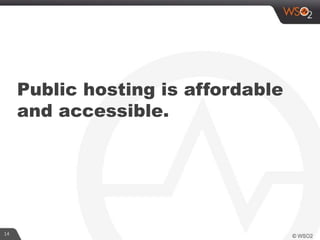 14
Public hosting is affordable
and accessible.
 
