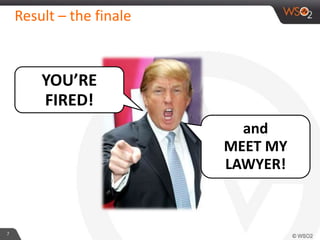 Result – the finale
7
YOU’RE
FIRED!
and
MEET MY
LAWYER!
 