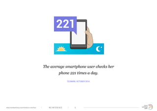 The average smartphone user checks her
phone 221 times a day.
TECMARK, OCTOBER 2014.
221
NO INTERFACE 5www.trendwatching.com/trends/no-interface
 