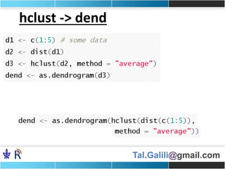 Tal.Galili@gmail.com
hclust -> dend
 