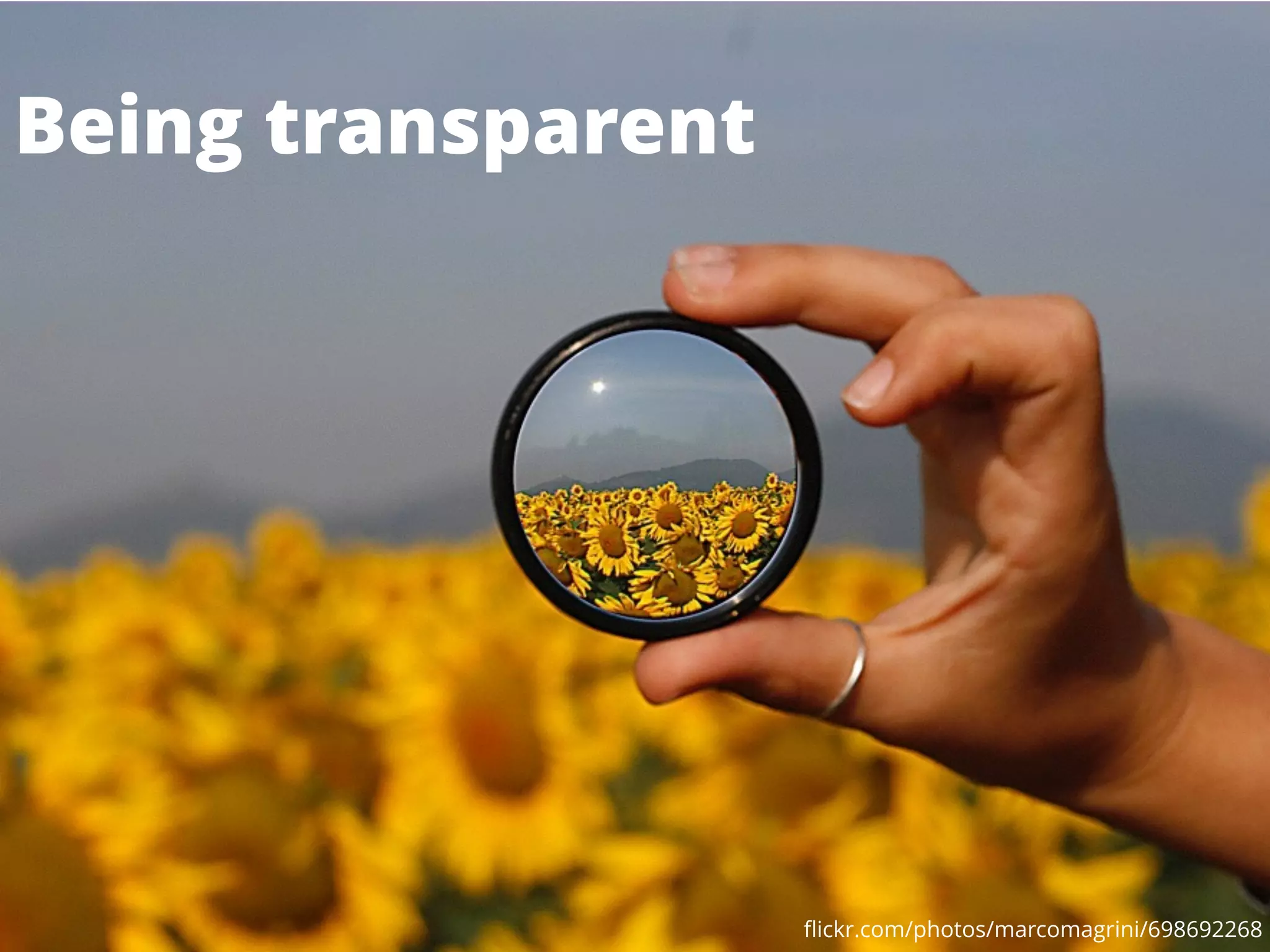 Being transparent
ﬂickr.com/photos/marcomagrini/698692268
 