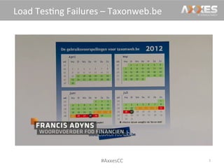 3	
  
Load	
  Tes/ng	
  Failures	
  –	
  Taxonweb.be	
  
#AxxesCC	
  
 