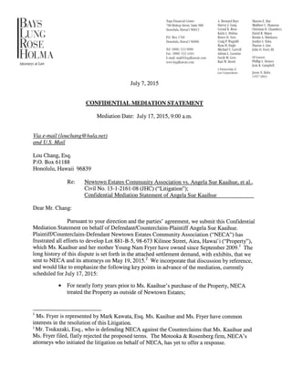 CONFIDENTIAL STATEMENT BY HAWAII MEDIATOR LOU CHANG; KAAIHUE -VS- NECA