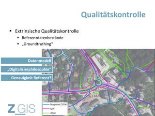 Extrinsische Qualitätskontrolle
 Referenzdatenbestände
 „Groundtruthing“
Qualitätskontrolle
8
Datenmodell
„Digitalisierphilosophie“
Genauigkeit Referenz?
 