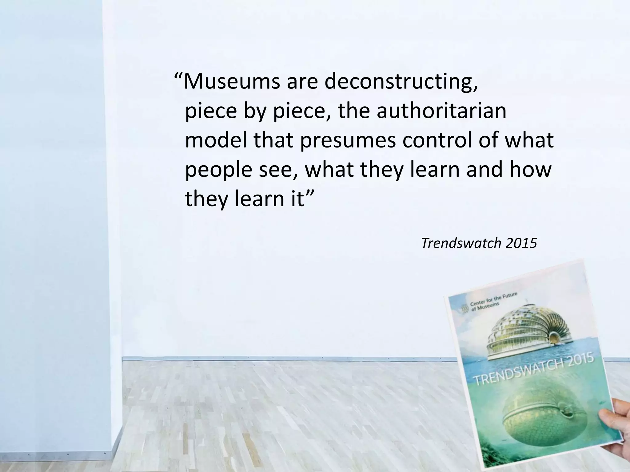 “Our understanding of research,
education, artistic creativity, and the
progress of knowledge is built upon the
axiom that no idea stands alone and all
innovation is built on the ideas and
innovations of others.”
Smithsonian Institution
Web and New Media Strategy, 2009
 