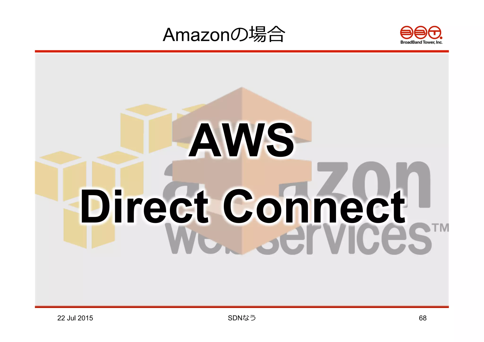 AWS
Direct Connect
Amazonの場合
22 Jul 2015 SDNなう 68
 