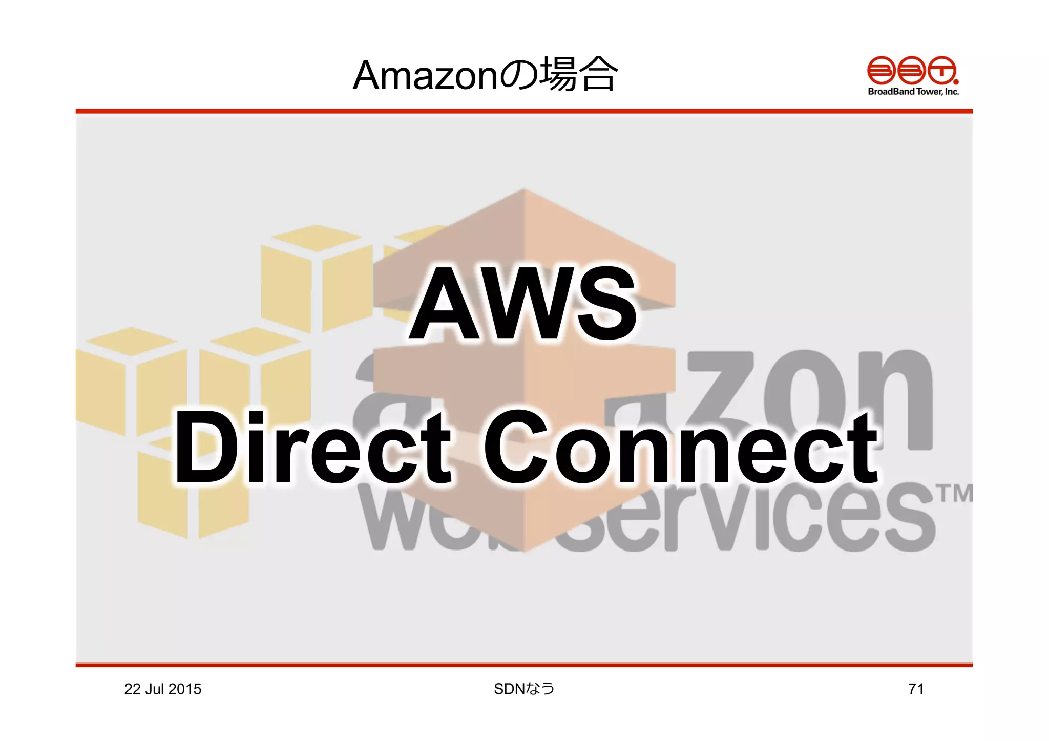 AWS
Direct Connect
Amazonの場合
22 Jul 2015 SDNなう 71
 