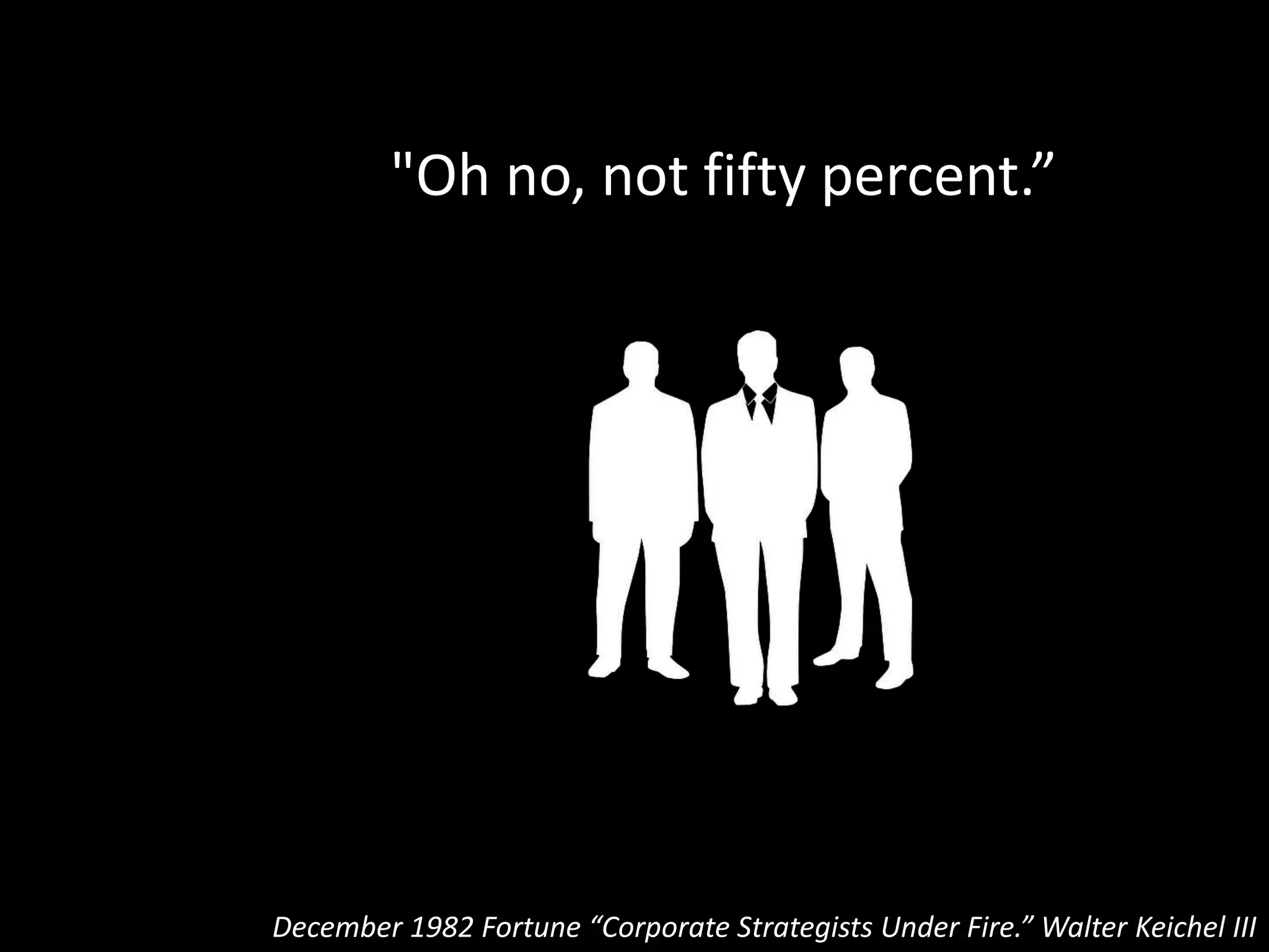 "Thirty percent?”
December 1982 Fortune “Corporate Strategists Under Fire.” Walter Keichel III
 