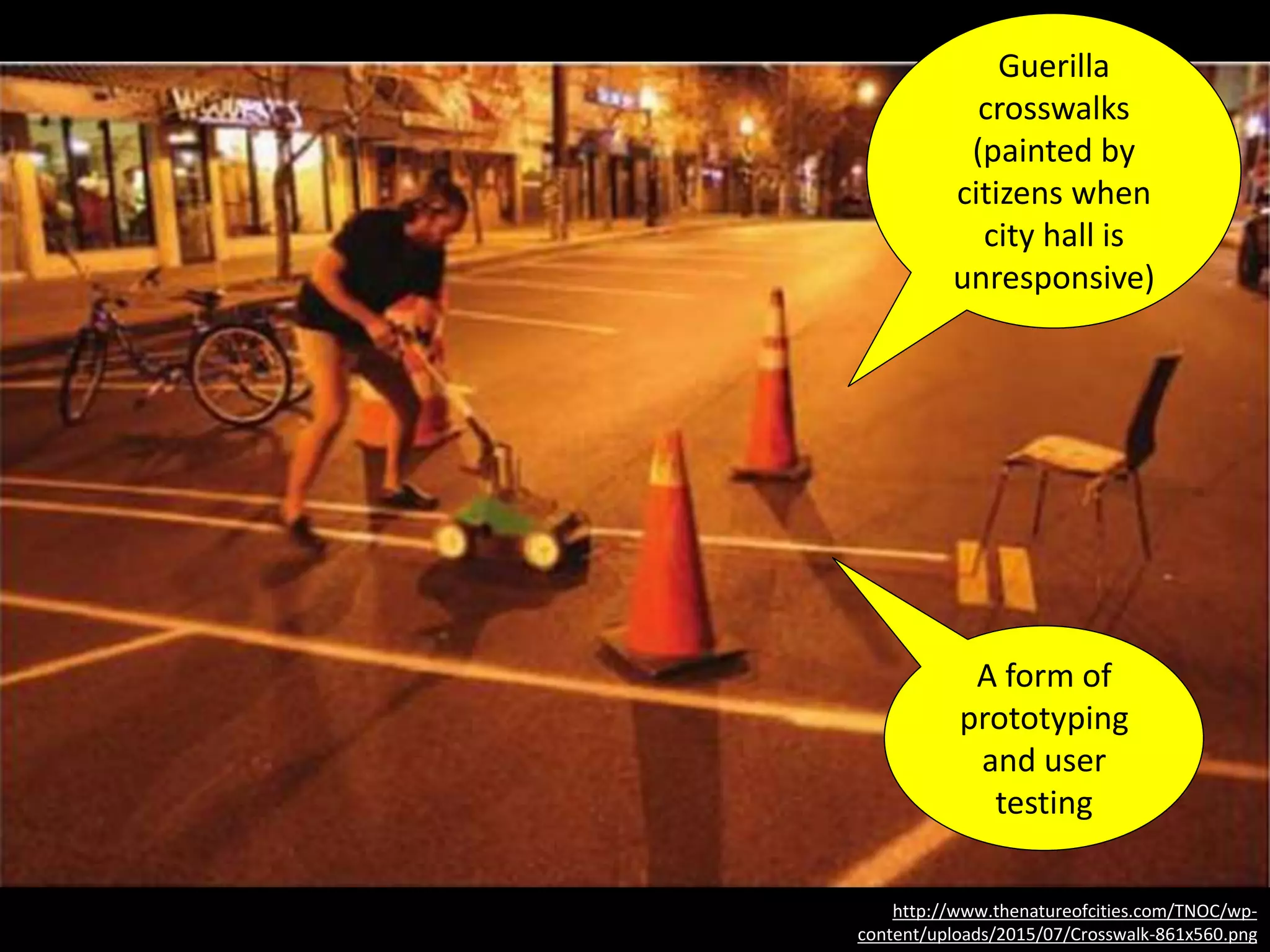 Commandeering
public parking
spaces to make
“parklets” shows
the hidden
potential of
forgotten urban
spaces
 