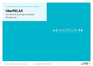 FEATURED INNOVATION: POST-DEMOGRAPHIC CITYSUMERS
UberRELAX
On-demand massages available
through app
POST-DEMOGRAPHIC IMPERATIVES 29www.trendwatching.com/trends/post-demographic-imperatives
 