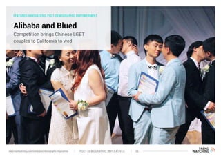 FEATURED INNOVATIONS POST-DEMOGRAPHIC EMPOWERMENT
Alibaba and Blued
Competition brings Chinese LGBT
couples to California to wed
POST-DEMOGRAPHIC IMPERATIVES 36www.trendwatching.com/trends/post-demographic-imperatives
 