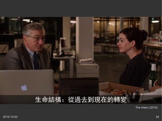 2015-10-03 54
The Intern (2015)
生命結構：從過去到現在的轉變
 