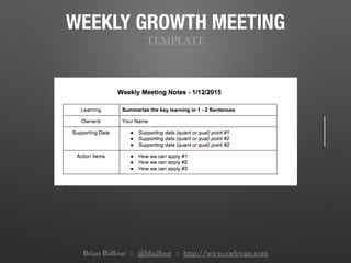 WEEKLY GROWTH MEETING
TEMPLATE
Brian Balfour :: @bbalfour :: http://www.coelevate.com
 