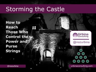 @nozurbina
Storming the Castle
@nozurbina
How to
Reach
Those Who
Control the
Power and
Purse
Strings
urbinaconsulting.com
1
@nozurbina
 