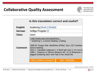 20.10.2015 | Fachbereich Informatik | Ubiquitous Knowledge Processing (UKP) Lab | Christian M. Meyer | 14
Collaborative Quality Assessment
(Meyer/Gurevych, 2014)
 