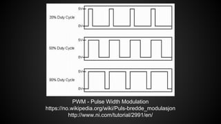 PWM - Pulse Width Modulation
https://no.wikipedia.org/wiki/Puls-bredde_modulasjon
http://www.ni.com/tutorial/2991/en/
 