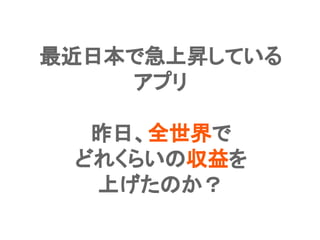 Confidential l Property of App Annie l Do Not Disclose l © App Annie 201413
最近日本で急上昇している
アプリ
昨日、全世界で
どれくらいの収益を
上げたのか？
 