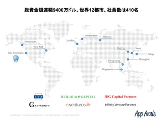 Confidential l Property of App Annie l Do Not Disclose l © App Annie 2015
総資金調達額9400万ドル、世界12都市、社員数は410名
 
