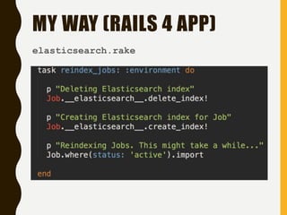 MY WAY (RAILS 4 APP)
elasticsearch.rake
 