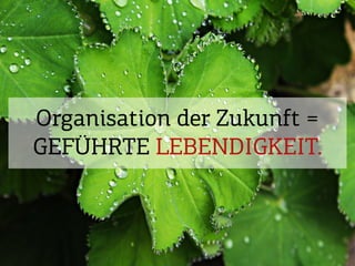 12Wir arbeitenam Kern. | Dynamikrobuste Projekte. | Oktober 2015
Organisation der Zukunft =
GEFÜHRTE LEBENDIGKEIT.
 