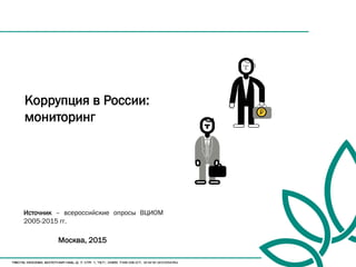 1
Коррупция в России:
мониторинг
Москва, 2015
Источник – всероссийские опросы ВЦИОМ
2005-2015 гг.
 