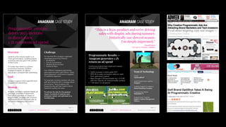 ANAGRAM CASE STUDY
Programmatic Results —
Anagram generates 1.5X
return on ad spend
Combining programmatic media and creative
exceeded all benchmarks.
•  565% increase in direct sales YOY
•  85% lift to sales conversion rates on visits
from optimized creative
•  Beat Google CTR benchmarks by 1.2–2.8X
with the majority of creative/media combos
•  1.5X return on ad spend
“This is a $500 product and we’re driving
sales with display ads during summer,
historically our slowest season.
I’m deeply impressed.”
—Russell Edens
CEO and Co-Founder, OptiShot
Team & Technology
Client:
OptiShot®Golf
Lead Programmatic Agency:
Anagram
Creative Support Co-Agency:
Detroit Branding Company
Programmatic Media:
MediaMath T1
Programmatic Creative:
PaperG Creative Management
Platform
Anagram.io | adam@anagram.io
Page 2 / 2
©Anagram 2015. All rights reserved.
Programmatic creative
drives 565% increase
in direct sales,
1.5X return on ad spend.
ANAGRAM CASE STUDY
Overview
Optishot is the industry leader in at-
home golf simulation, enabling anyone
to practice and play golf in the comfort
of their home.
To bolster their direct to customer
e-commerce business, Optishot
engaged Anagram, an agency
specialized in programmatic advertising.
Goal
Achieve a superior direct sales ROI from
programmatic advertising.
Strategy
Anagram launched a targeted display ad
campaign using their Programmatic
Throughout approach: an always-on
programmatic campaign with continual
optimization of both the media plan as
well as the messaging and creative.
Anagram.io | adam@anagram.io
Page 1 / 2
©Anagram 2015. All rights reserved.
Challenge
To maximize ROI, Anagram organized
campaigns around four themes:
•  Accessibility
•  Time & Convenience
•  Weather & Environment
•  Quality & Value
Four different messaging approaches
were explored within each theme. These
theme/approach combinations targeted
37 audience segments.
For example, business travelers who love
golf were targeted with a message about
convenience. Value shoppers who
frequently play golf saw creative about
Optishot’s quality and value.
To activate the data for the greatest
impact, hundreds of creatives were
produced, tested, and optimized on a
monthly basis.
 