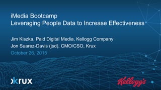 © 2015
iMedia Bootcamp
Leveraging People Data to Increase Effectiveness
Jim Kiszka, Paid Digital Media, Kellogg Company
Jon Suarez-Davis (jsd), CMO/CSO, Krux
October 26, 2015
 