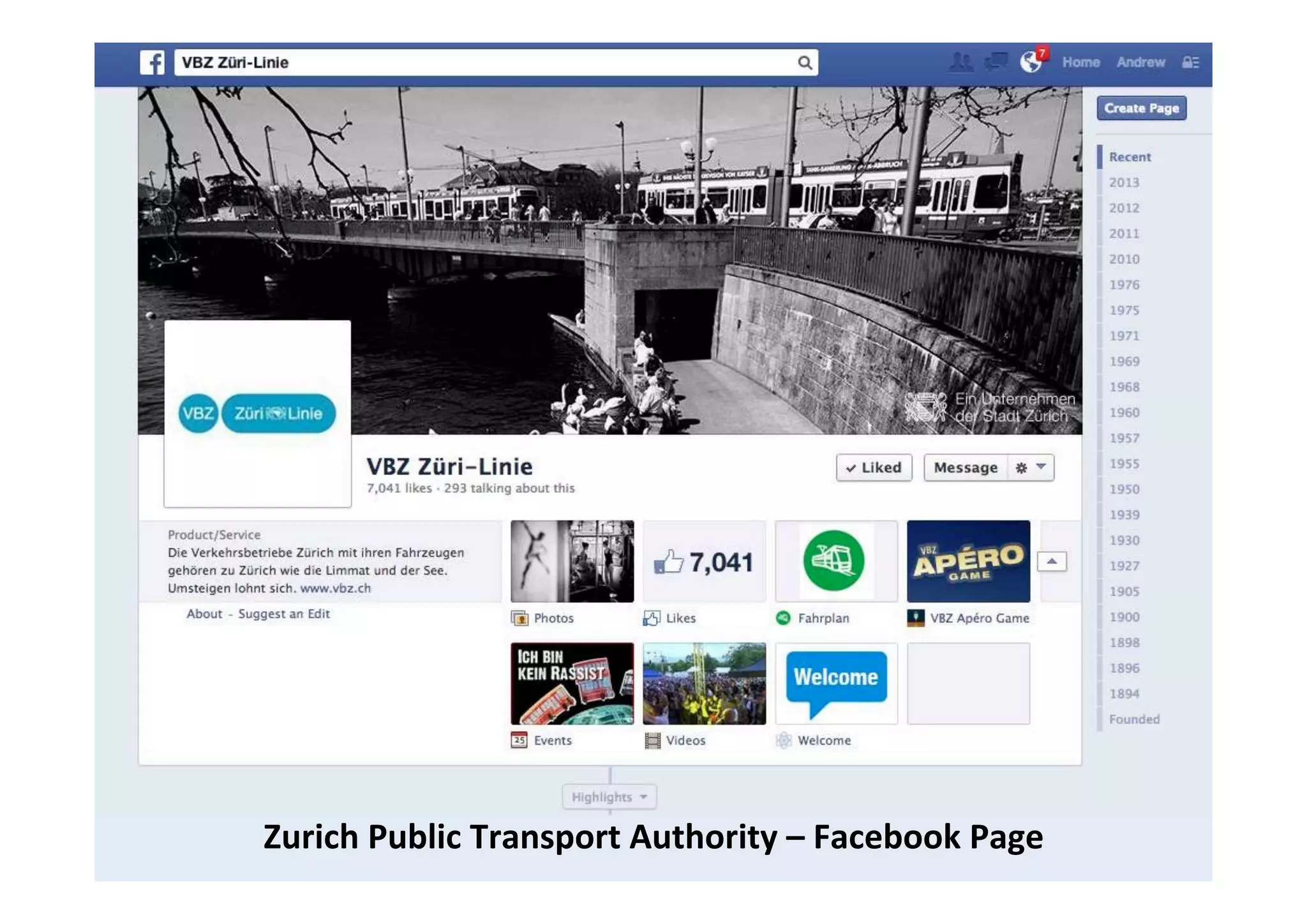 Zurich	
  Public	
  Transport	
  Authority	
  –	
  Facebook	
  Page	
  
 