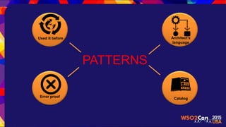 Used it before
Error proof
Architect’s
language
Catalog
PATTERNS
 