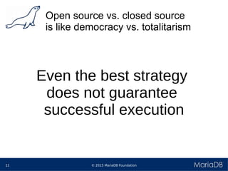 © 2015 MariaDB Foundation11
Open source vs. closed source
is like democracy vs. totalitarism
Even the best strategy
does not guarantee
successful execution
 