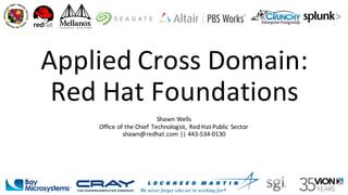 Applied	Cross	Domain:
Red	Hat	Foundations
Shawn	Wells
Office	of	the	Chief	Technologist,	Red	Hat	Public	Sector
shawn@redhat.com ||	443-534-0130
 